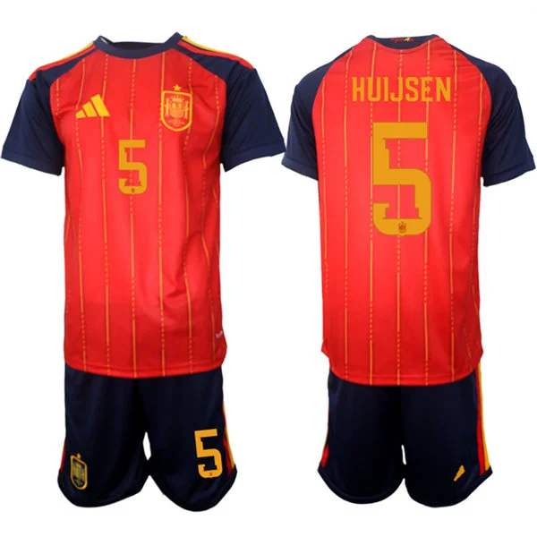Mens Spain National Team #5 Dean Huijsen Home Red 2026 FIFA World Cup Soccer Jersey Kit