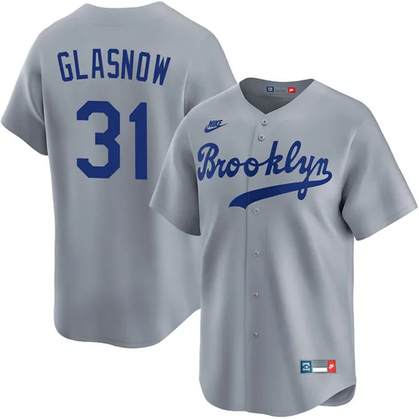 Mens Los Angeles Dodgers #31 Tyler Glasnow Nike Gray Throwback Cooperstown Collection Limited Jersey