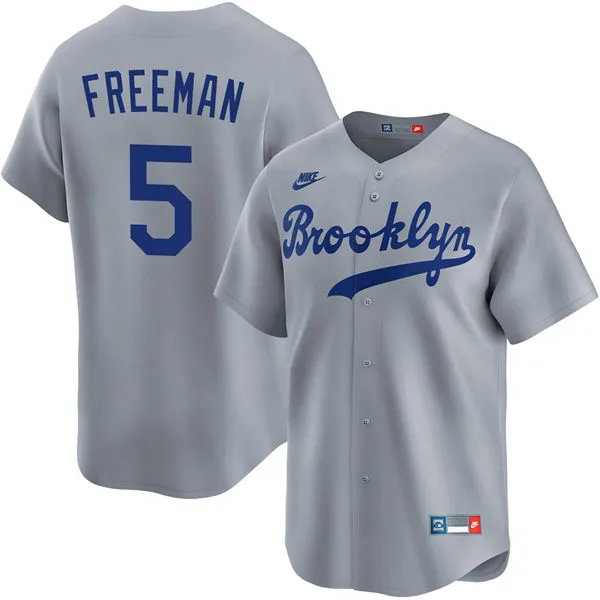 Mens Los Angeles Dodgers #5 Freddie Freeman Nike Gray Throwback Cooperstown Collection Limited Jersey