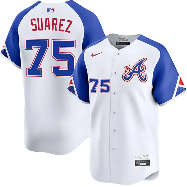 Mens Atlanta Braves #75 Robert Suarez White City Connect Jersey