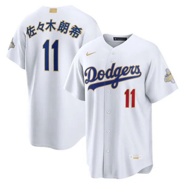 Youth Los Angeles Dodgers #11 Roki Sasaki Kanji Name Nike 2026 White Gold Collection Stadium Limited Jersey