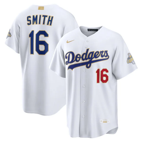 Womens Los Angeles Dodgers #16 Will Smith Nike 2026 White Gold Collection Stadium Limited Jersey