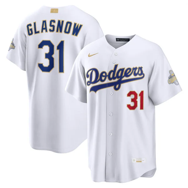 Womens Los Angeles Dodgers #31 Tyler Glasnow Nike 2026 White Gold Collection Stadium Limited Jersey