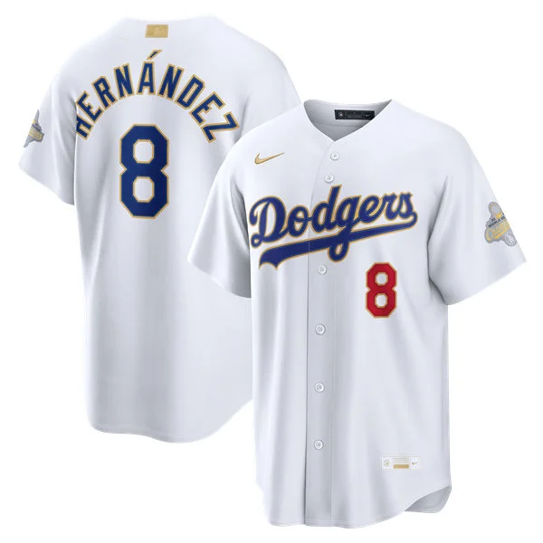 Womens Los Angeles Dodgers #8 Kike Hernandez Nike 2026 White Gold Collection Stadium Limited Jersey