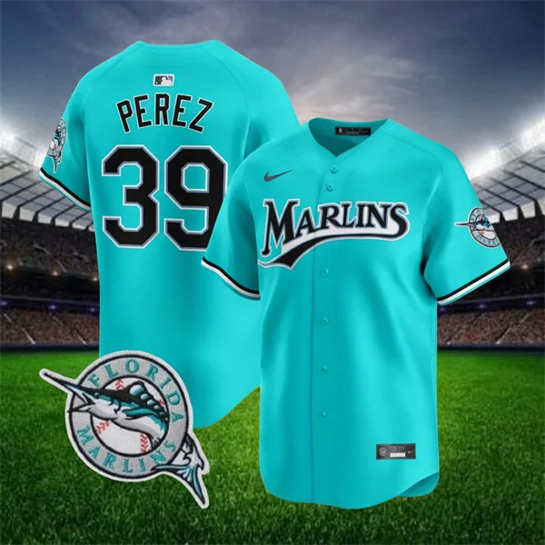 Mens Miami Marlins #39 Eury Perez 2026 Aqua Throwback Limited Jersey