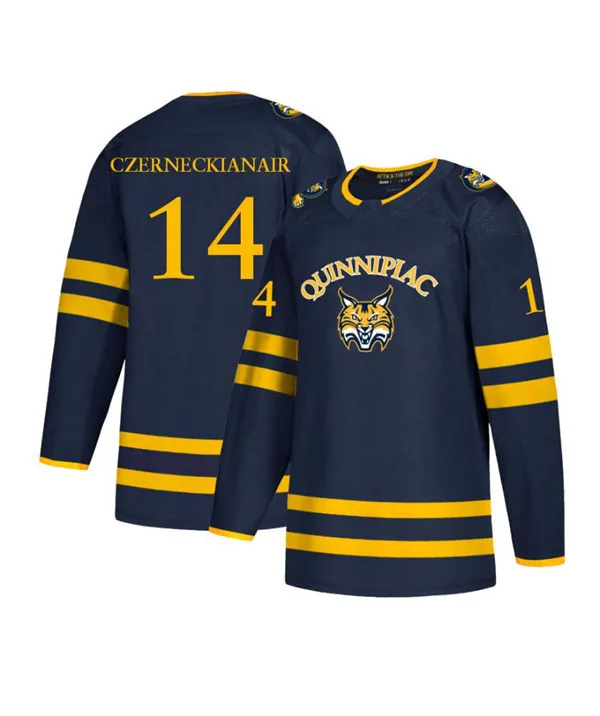 Quinnipiac Bobcats #14 Victor Czerneckianair Navy Alternate Hockey Jersey