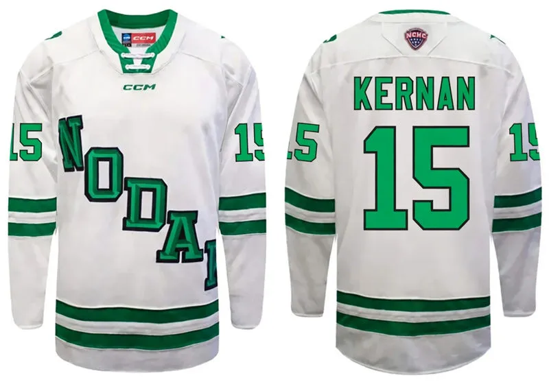 North Dakota Fighting Hawks #15 Jack Kernan 2026 White North Dakota College Hockey Game Jersey