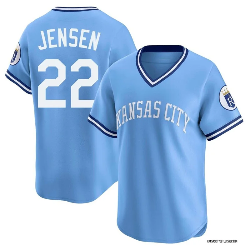 Mens Kansas City Royals #22 Carter Jensen Nike Light Blue Throwback Cooperstown Collection Limited Jersey