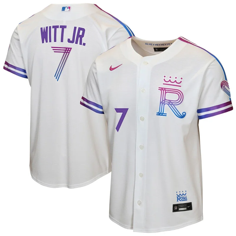 Youth Kansas City Royals #7 Bobby Witt Jr. 2026 White Forever Fountains City Connect Jersey