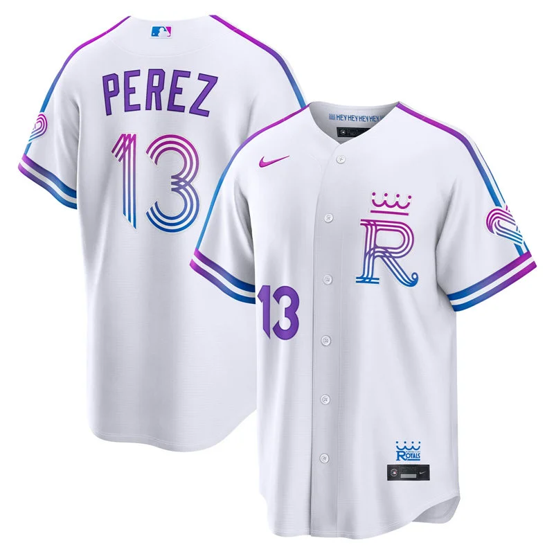 Youth Kansas City Royals #13 Salvador Perez 2026 White Forever Fountains City Connect Stadium Jersey