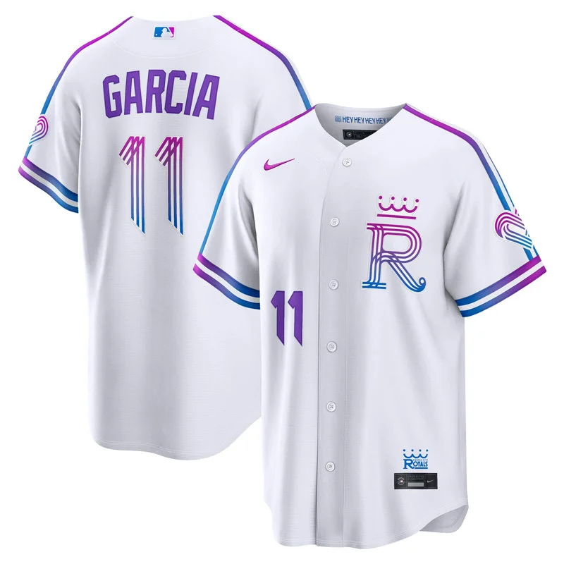 Womens Kansas City Royals #11 Maikel Garcia 2026 White Forever Fountains City Connect Stadium Jersey