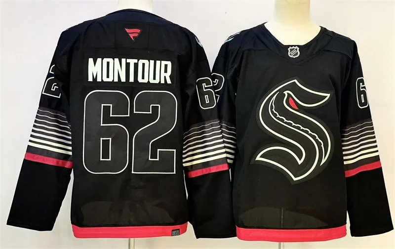 Mens Seattle Kraken #62 Brandon Montour Black Alternate Glow-In-The-Dark Premium Jersey