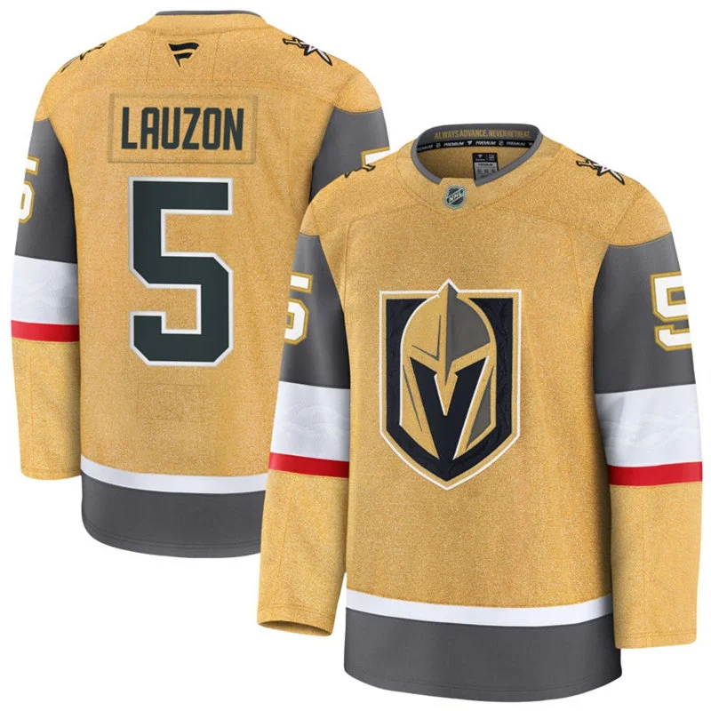 Mens Vegas Golden Knights #5 Jeremy Lauzon Fanatics Gold Home Premium Jersey