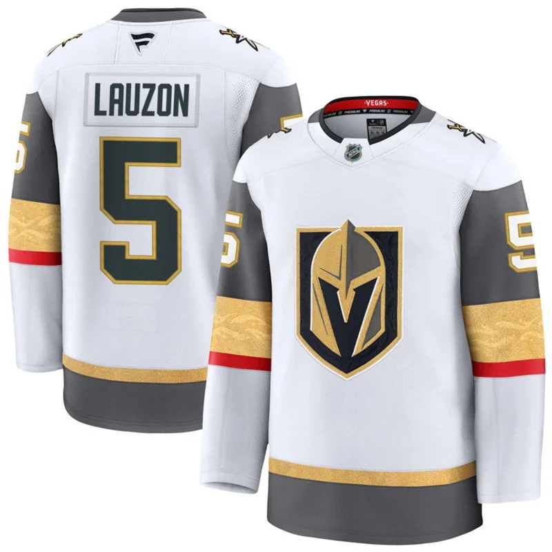 Mens Vegas Golden Knights #5 Jeremy Lauzon Fanatics Away White Premium Jersey