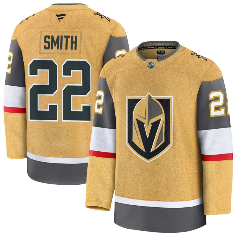 Mens Vegas Golden Knights #22 Cole Smith Fanatics Gold Home Premium Jersey