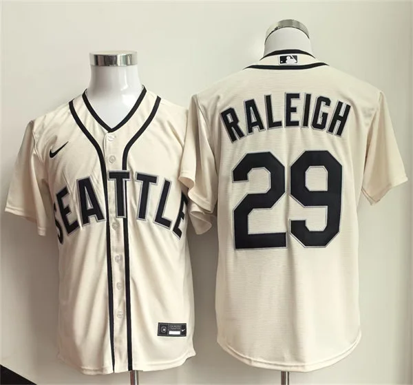 Men's Seattle Mariners #29 Cal Raleigh Cream Retro Limited Jersey