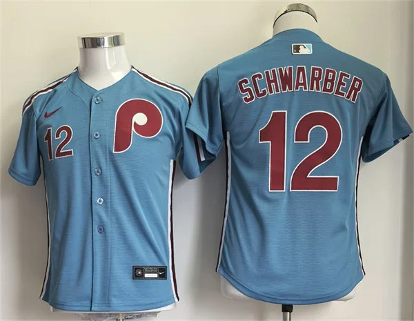 Youth Philadelphia Phillies #12 Kyle Schwarber Nike Light Blue Alternate Limited Jersey