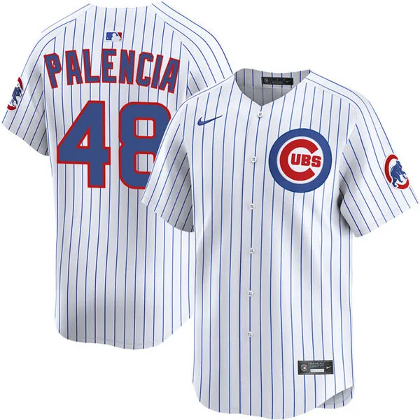 Mens Chicago Cubs #48 Daniel Palencia Nike White Pinstripe Home Limited Jersey
