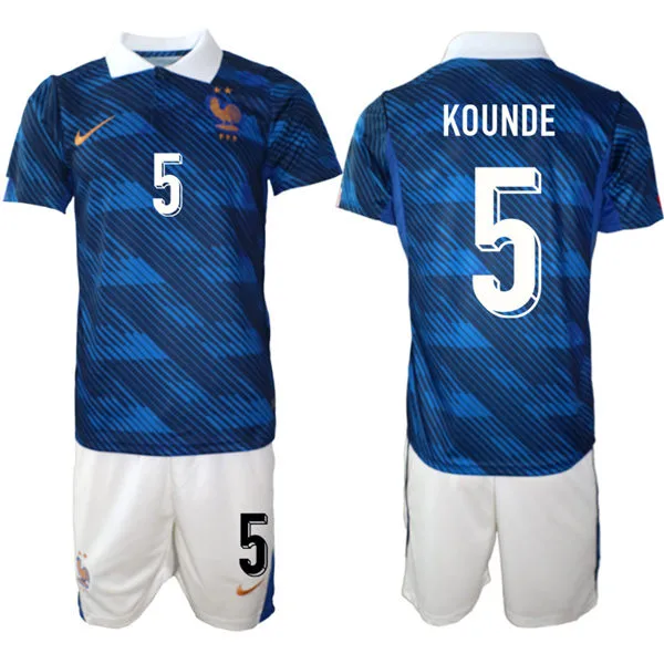 Mens France National Team #5 Jules Kounde Home Blue 2026 FIFA World Cup Soccer Jersey