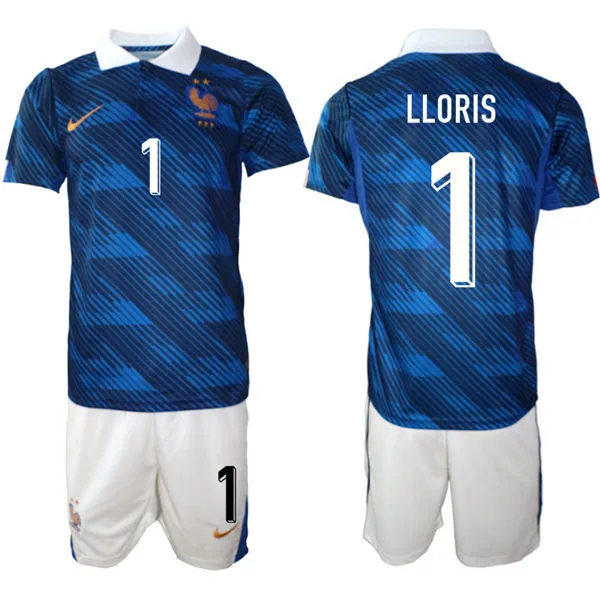 Mens France National Team #1 Hugo Lloris Home Blue 2026 FIFA World Cup Soccer Jersey