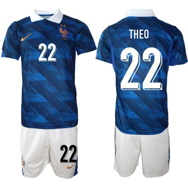 Mens France National Team #22 Theo Hernandez Home Blue 2026 FIFA World Cup Soccer Jersey