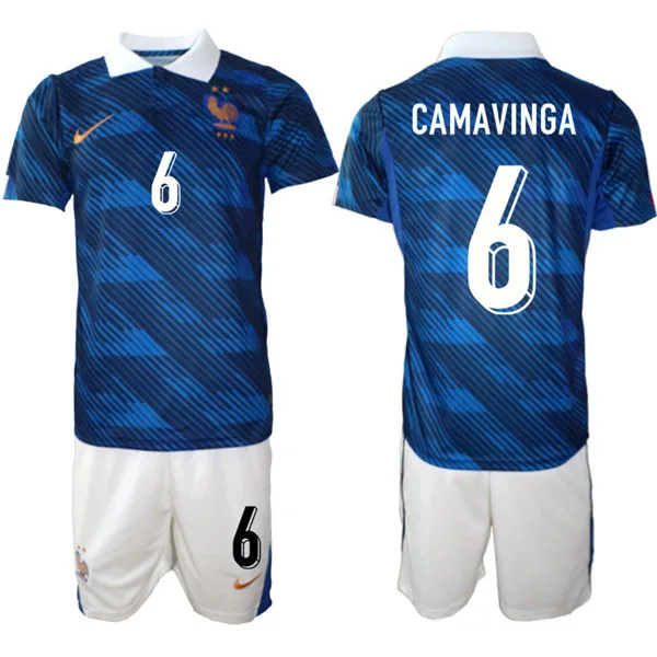 Mens France National Team #6 Eduardo Camavinga Home Blue 2026 FIFA World Cup Soccer Jersey