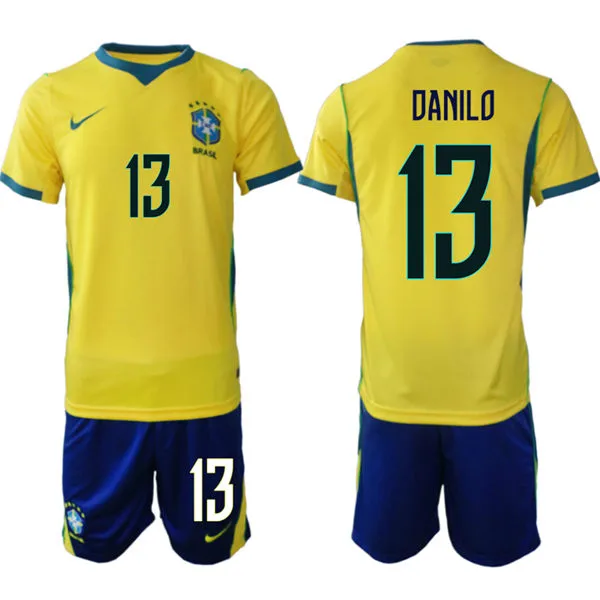 Mens Brazil #13 Danilo Luiz Yellow 2026 FIFA World Cup Soccer Jersey Kit