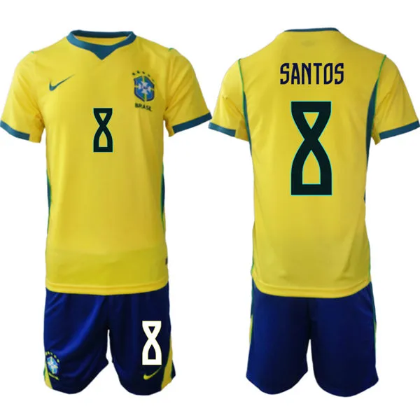 Mens Brazil #8 Andrey Santos Yellow 2026 FIFA World Cup Soccer Jersey Kit