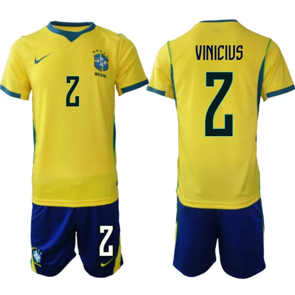 Mens Brazil #2 Vinicius Junior Home Yellow 2026 FIFA World Cup Soccer Jersey Kit