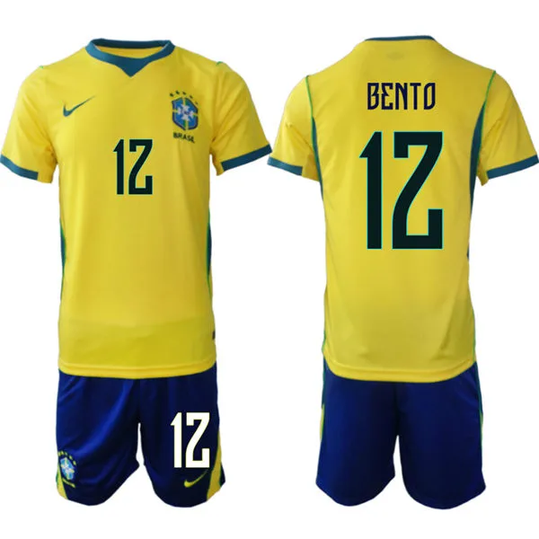 Mens Brazil #12 Bento Yellow 2026 FIFA World Cup Soccer Jersey Kit