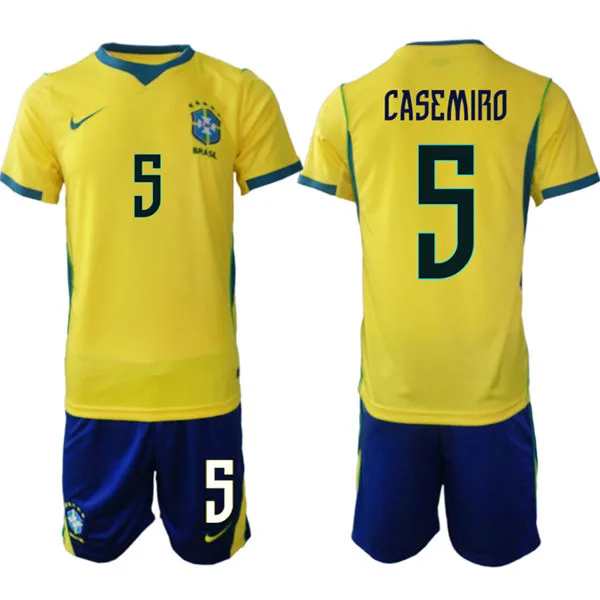 Mens Brazil #5 Casemiro Yellow 2026 FIFA World Cup Soccer Jersey Kit