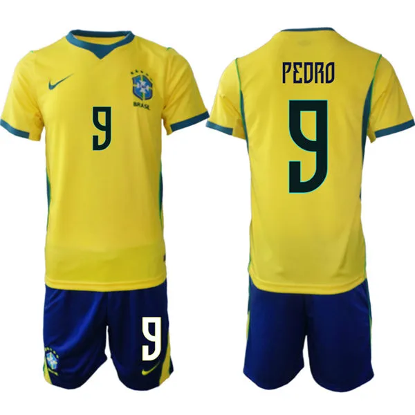 Mens Brazil #9 PEDRO Yellow 2026 FIFA World Cup Soccer Jersey Kit