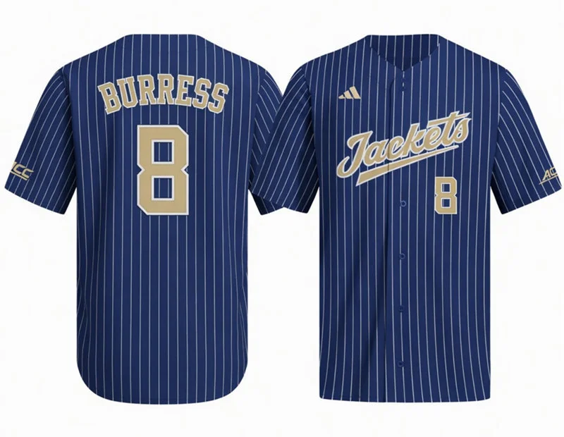 Georgia Tech Yellow Jackets #8 Drew Burress Navy Pinstripe Baseball Limited Jersey