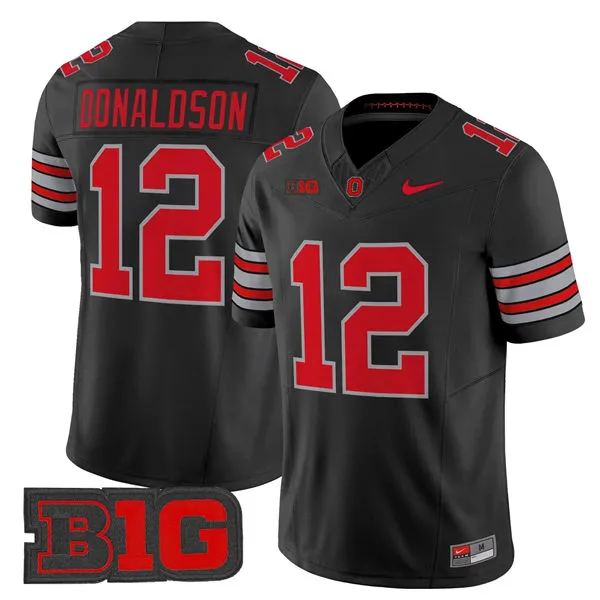 Men's Ohio State Buckeyes #12 CJ Donaldson 2026 Black Tunnel Vision F.U.S.E Limited Football Jersey