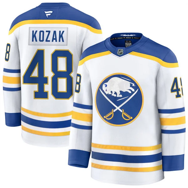 Men's Buffalo Sabres #48 Tyson Kozak Fanatics White Royal Away Premium Jersey