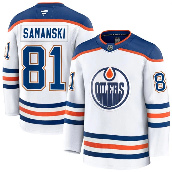 Men's Edmonton Oilers #81 Josh Samanski Fanatics Away White Premium Jersey