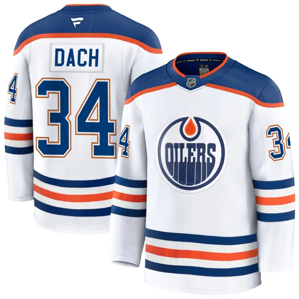 Men's Edmonton Oilers #34 Colton Dach Fanatics Away White Premium Jersey