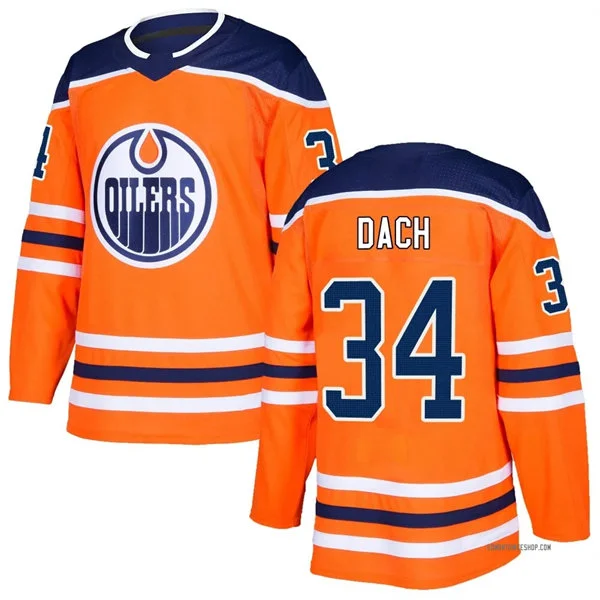 Men's Edmonton Oilers #34 Colton Dach Fanatics Orange Home Premium Jersey
