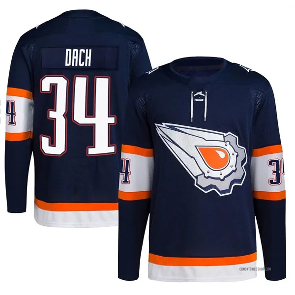 Men's Edmonton Oilers #34 Colton Dach Navy Reverse Retro 2.0 Jersey