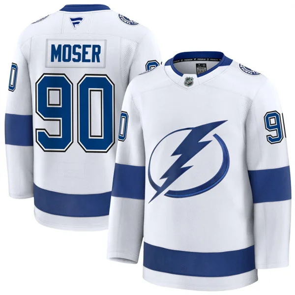 Mens Tampa Bay Lightning #90 Janis Moser Fanatics White Away Premium Jersey