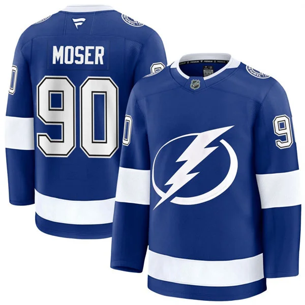 Mens Tampa Bay Lightning #90 Janis Moser Fanatics Home Blue Premium Jersey