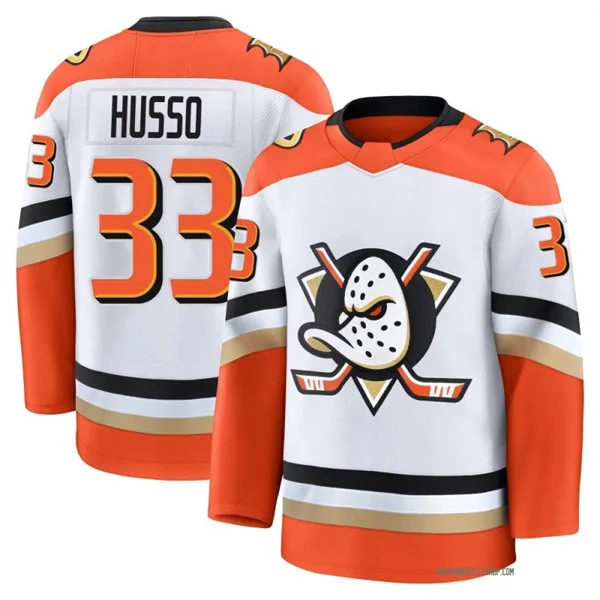 Mens Anaheim Ducks #33 Ville Husso Fanatics Away White Premium Jersey