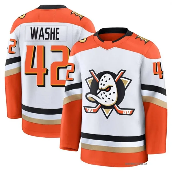 Mens Anaheim Ducks #42 Tim Washe Fanatics Away White Premium Jersey