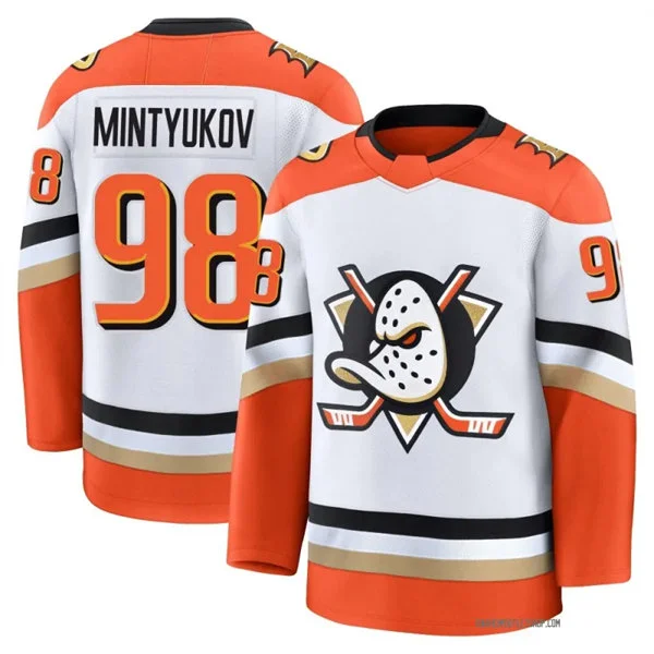 Mens Anaheim Ducks #98 Pavel Mintyukov Fanatics Away White Premium Jersey