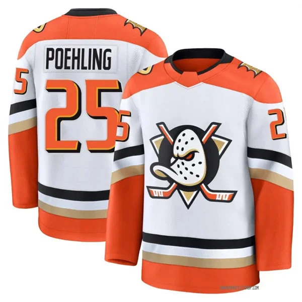 Mens Anaheim Ducks #25 Ryan Poehling Fanatics Away White Premium Jersey