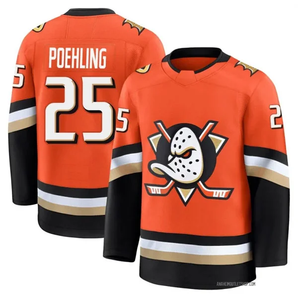 Mens Anaheim Ducks #25 Ryan Poehling Fanatics Orange Home Premium Jersey