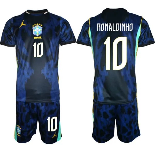 Mens Brazil #10 Ronaldinho 2026 Blue Away FIFA World Cup Soccer Jersey Kit