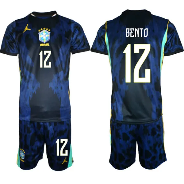 Mens Brazil #12 Bento 2026 Blue Away FIFA World Cup Soccer Jersey Kit