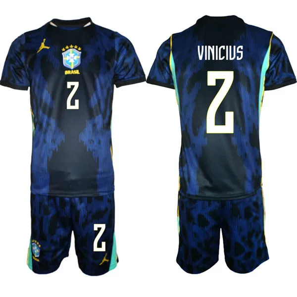 Mens Brazil #2 Vinicius Junior 2026 Blue Away FIFA World Cup Soccer Jersey Kit