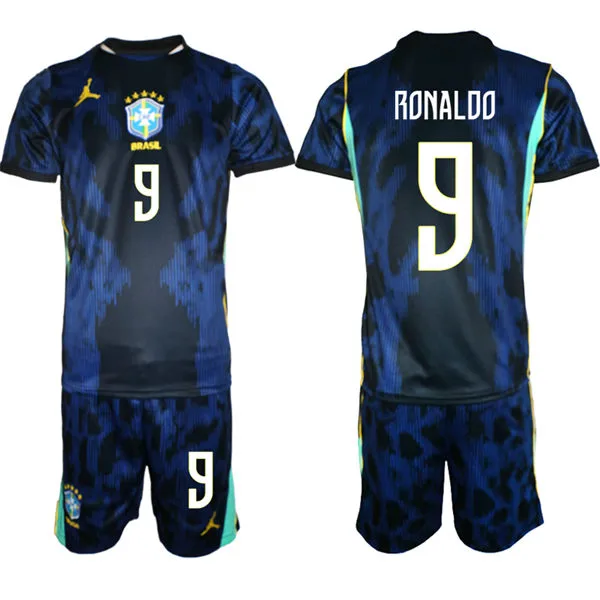 Mens Brazil #9 Ronaldo 2026 Blue Away FIFA World Cup Soccer Jersey Kit
